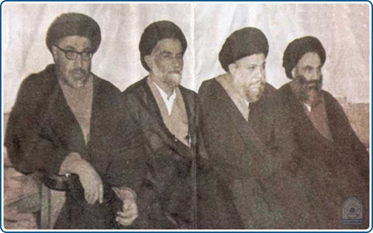 من اليمين: السيد علي السيستاني، السيد محمد باقر الصدر، السيد جمال الدين الخوئي، السيد صالح الخرسان